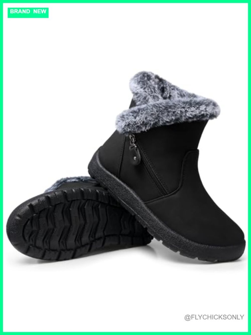 Waterproof Fur Lined Ankle Snow Boots with Side Zipper Round Toe Flat